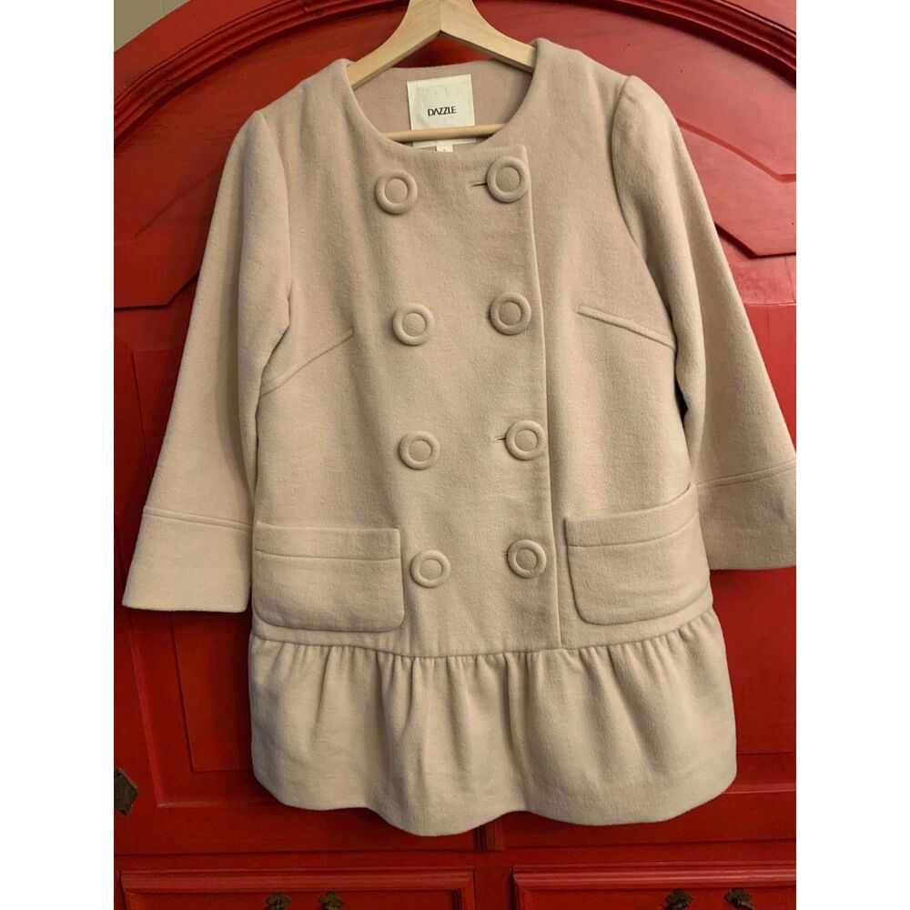 Dazzle Size Small Tan Double Breasted Big Buttons Dressy Warm Coat Jacket EUC